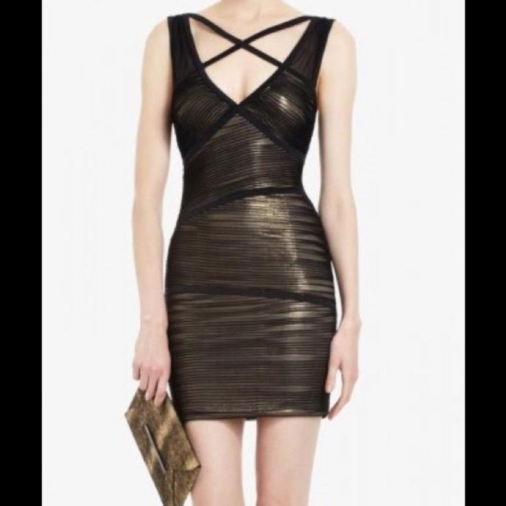 BCBGMaxazria Sven cross-front bodycon dress